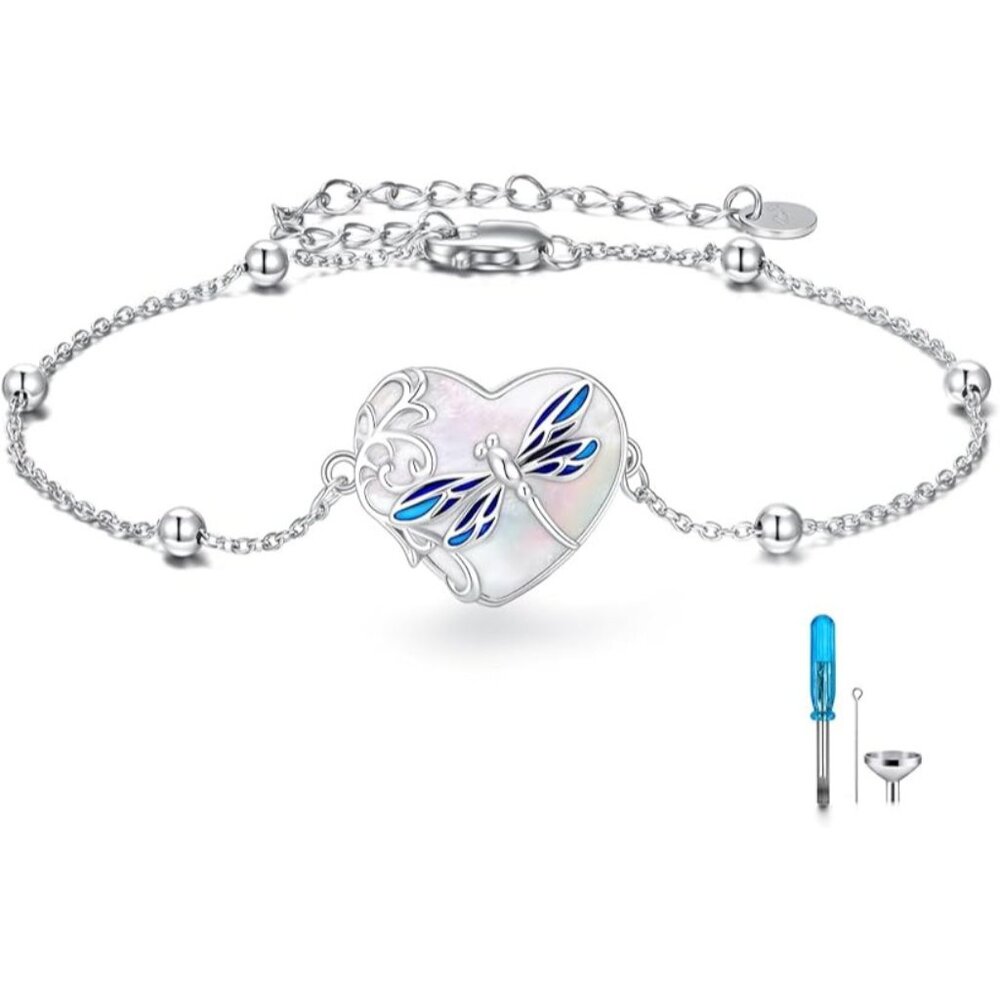 Dragonfly Urn Bracelet Heart Urn Bracelet for Ashes 925 Sterling Silver